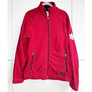 Roots Men Zip Up Fleece Red Lake Louise Patches Size Small Maple Leaf Beaver